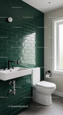 Modern Bathroom with Green Tile Wall and Minimalist Fixtures