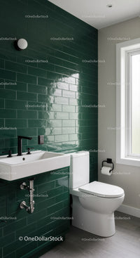 Modern Bathroom with Green Tile Wall and Minimalist Fixtures
