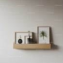 Stylish Wooden Shelf with Framed Botanical Prints and Houseplant