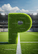 Green Grass Letter P on Soccer Field in Stadium