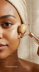Close-Up of a Woman Using Facial Roller for Skin Rejuvenation