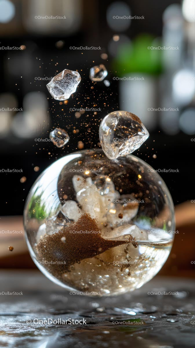 Ice Cubes and Splash in a Clear Glass with Melting Ice