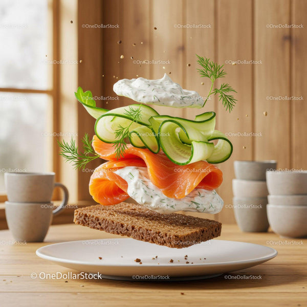 Smoked Salmon Sandwich with Creamy Dill Sauce and Cucumber