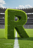 Large Grass Letter R on Soccer Stadium Field