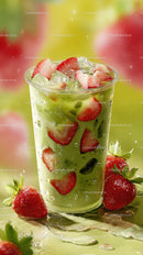 Refreshing Strawberry Fruit Juice with Ice Glass Beverage