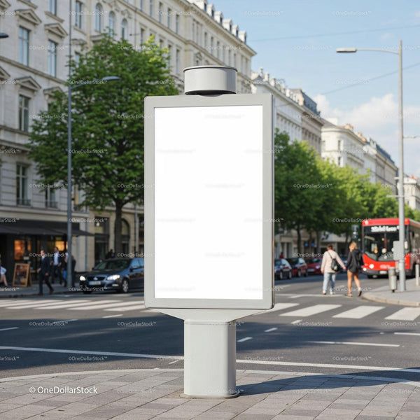 Blank advertising board at busy city street intersection JPG Mockup Image
