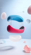 Futuristic Abstract Shapes with Smooth Surfaces in Blue Pink and White