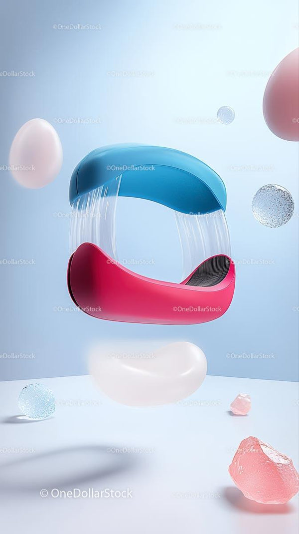 Futuristic Abstract Shapes with Smooth Surfaces in Blue Pink and White