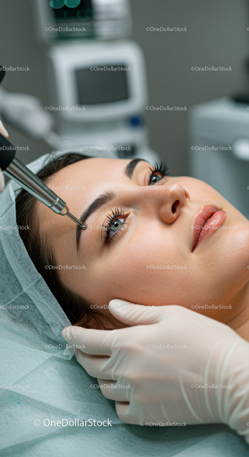 Female Patient Undergoing Eyelash Implantation Procedure in Beauty Clinic