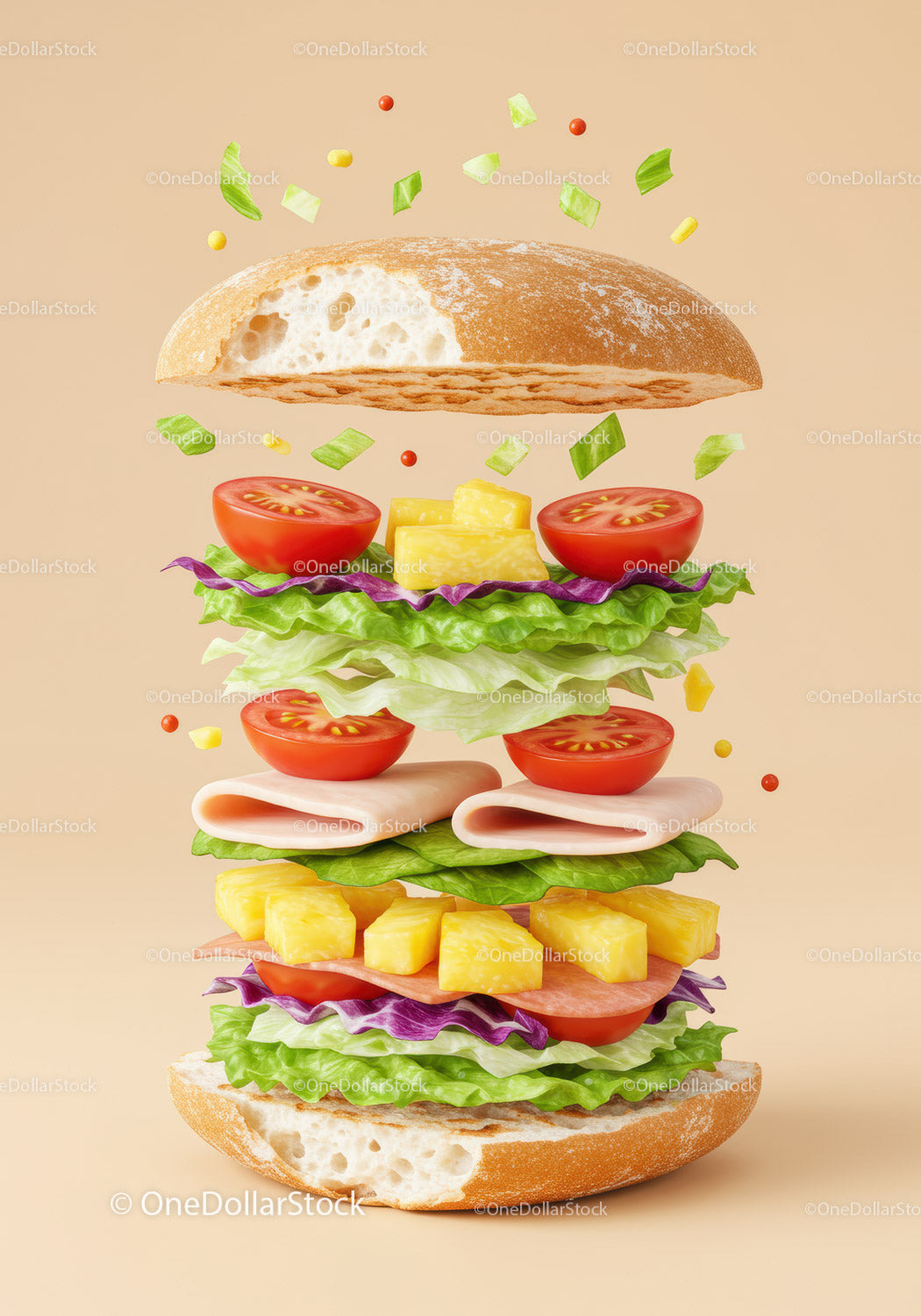 Fresh deconstructed sandwich with vibrant vegetables