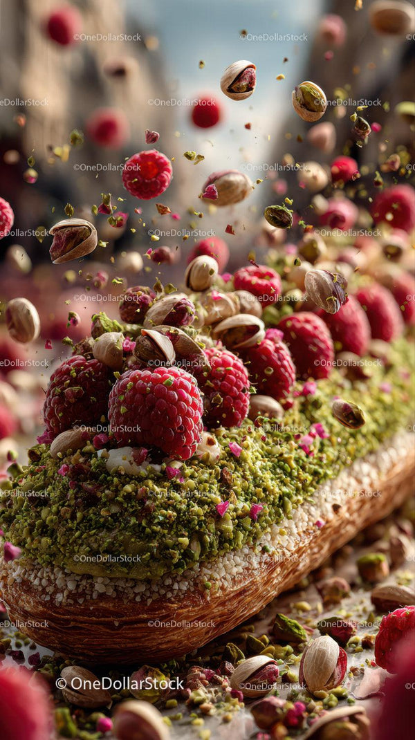 Fresh Raspberry and Pistachio Dessert with Fruit Topping