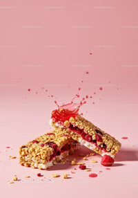 Crunchy berry granola bars with splash of juice