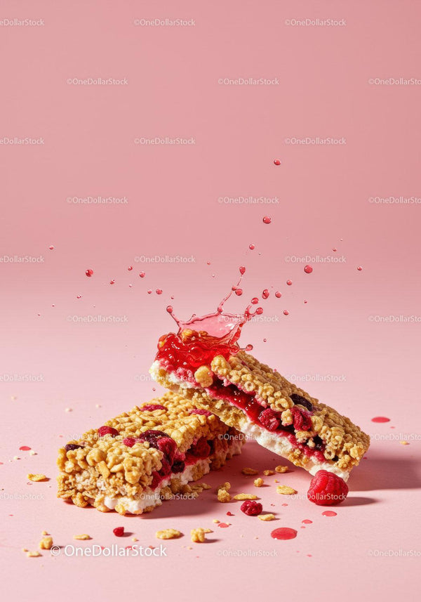 Crunchy berry granola bars with splash of juice