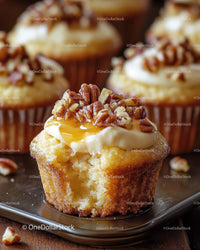 Delicious Vanilla Cupcake with Caramel and Pecans