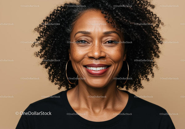Elegant Black Woman with Curly Hair and Bright Smile Portrait