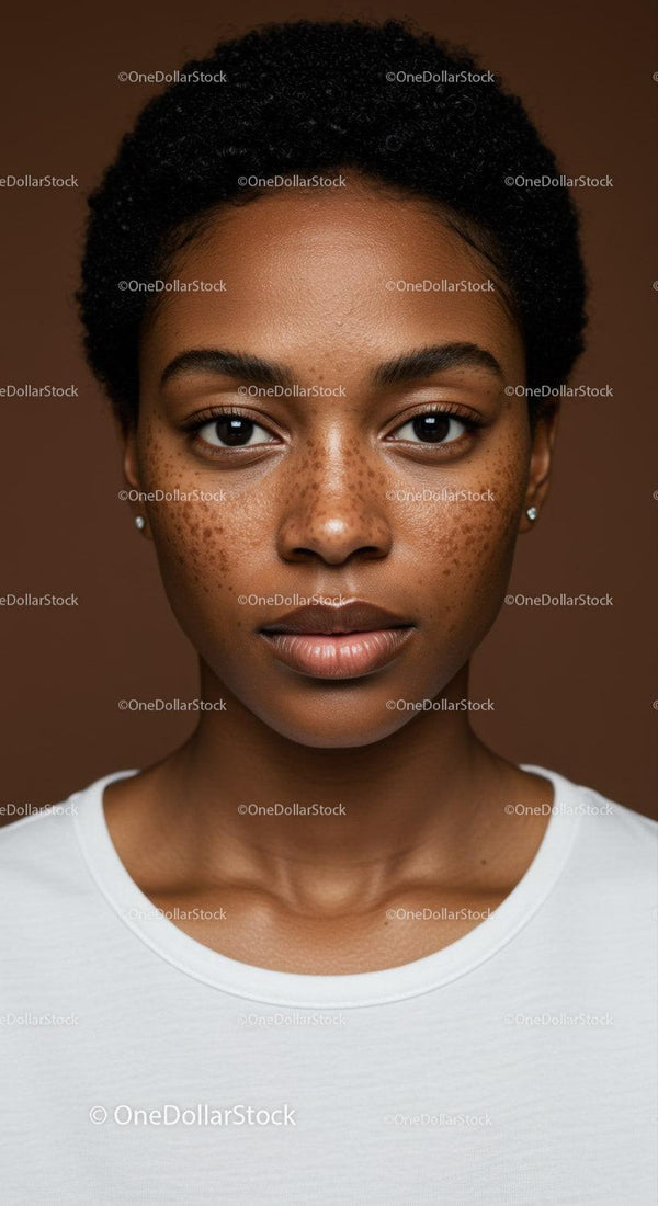 Close-Up Portrait of Beautiful Young Black Woman with Freckles