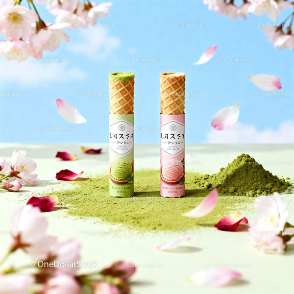 Lody Matcha i Sakura w Rurkach z Proszkiem i Płatkami Kwiatów