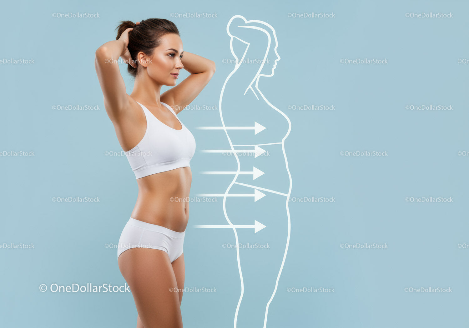 Healthy Woman in Sportswear with Body Silhouette and Fitness Illustration