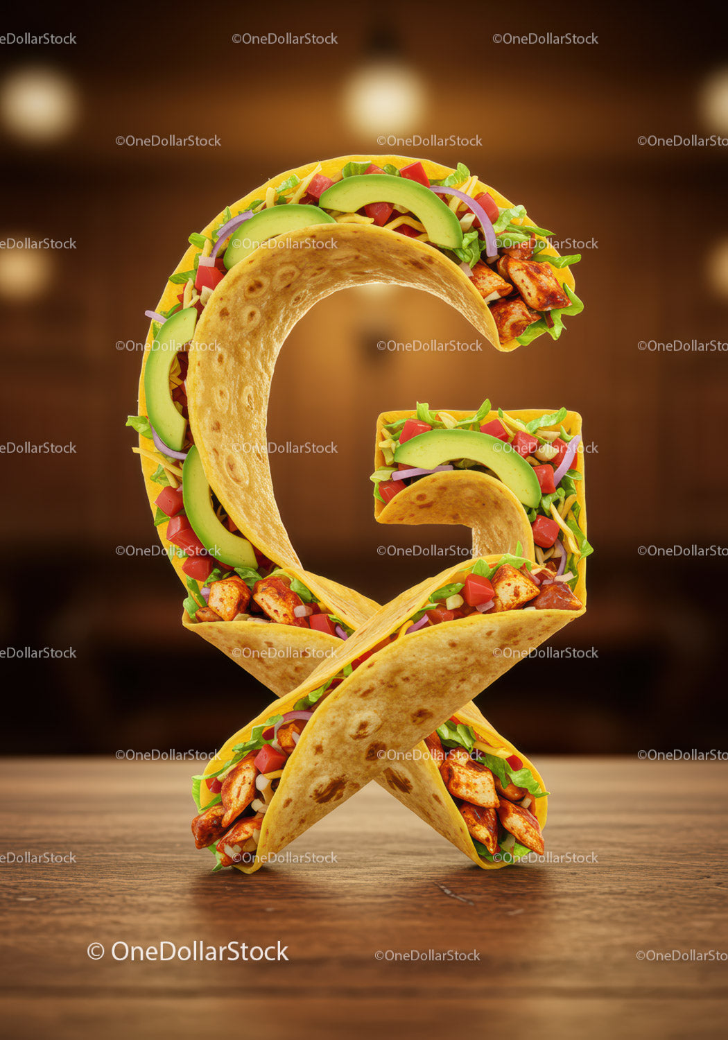 Creative taco shaped letter G with fresh ingredients