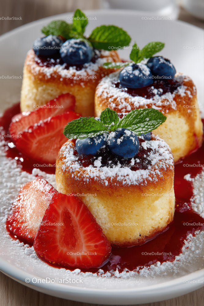 Berry Pastry with Blueberries Strawberries and Mint Garnish