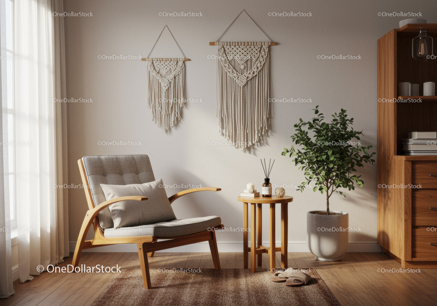Cozy Scandinavian style living room corner with armchair