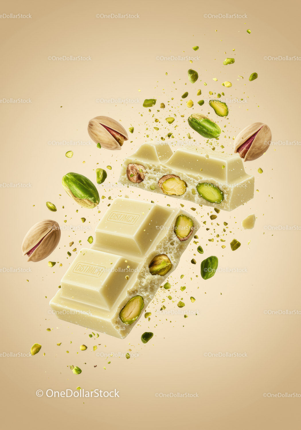 Biała czekolada z pistacjami w ruchu