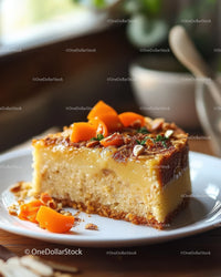 Creamy Cheesecake with Orange and Nut Garnish in a Dessert Setting