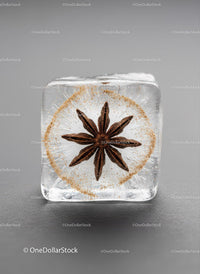 Star Anise Encased in a Clear Ice Cube Close Up