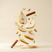 Floating pear slices with cinnamon and pistachios