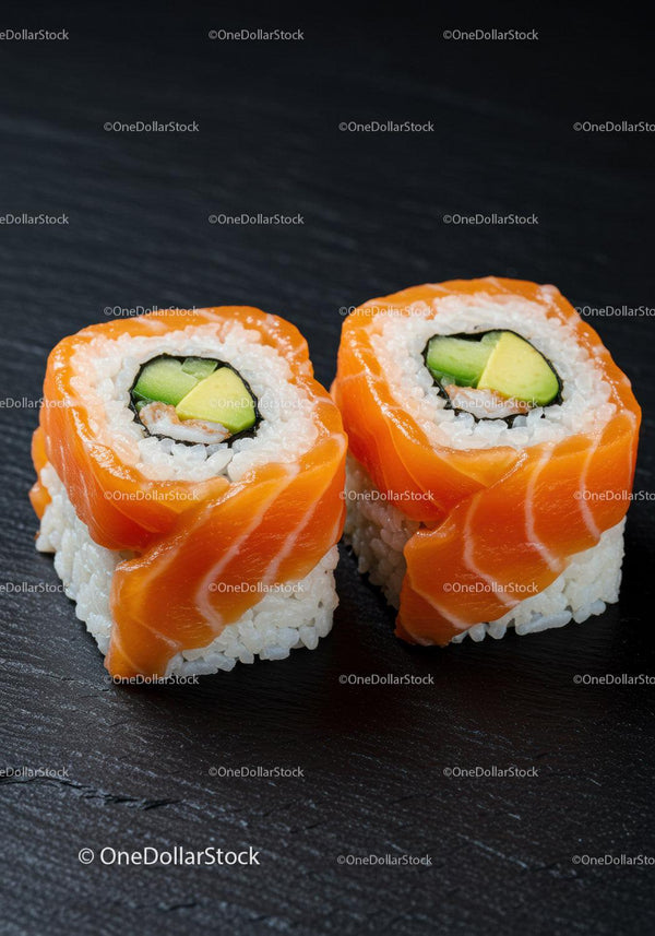 Zbliżenie na Świeże Sushi z Łososiem i Awokado