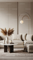 Cozy living room with beige sofa and modern decor
