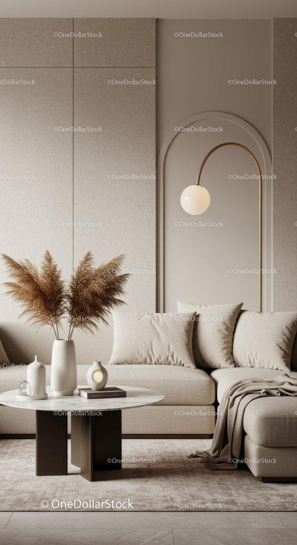 Cozy living room with beige sofa and modern decor