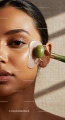 Woman Receiving Facial Massage with Jade Roller for Glowing Skin
