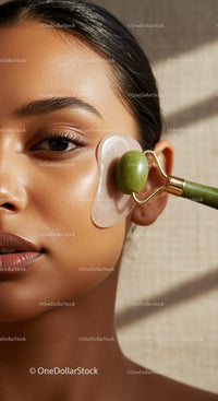 Woman Receiving Facial Massage with Jade Roller for Glowing Skin