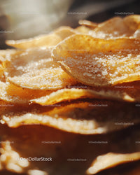 Close-up of Salted Potato Chips with Crispy Texture and Golden Color