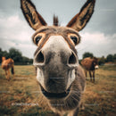 Close-Up of Gray Donkey on Rural Farm Scene