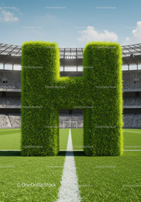Green Hedge Letter H on Football Stadium Field