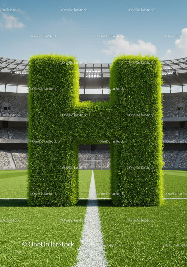Green Hedge Letter H on Football Stadium Field