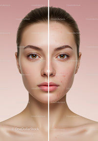 Female Skin Care Comparison Showing Acne Healing and Clear Skin