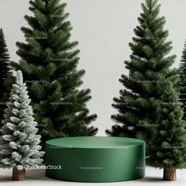 Minimalist Christmas trees with green display pedestal