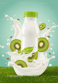 Fresh Kiwi and Milk Splash with Green Cap Bottle