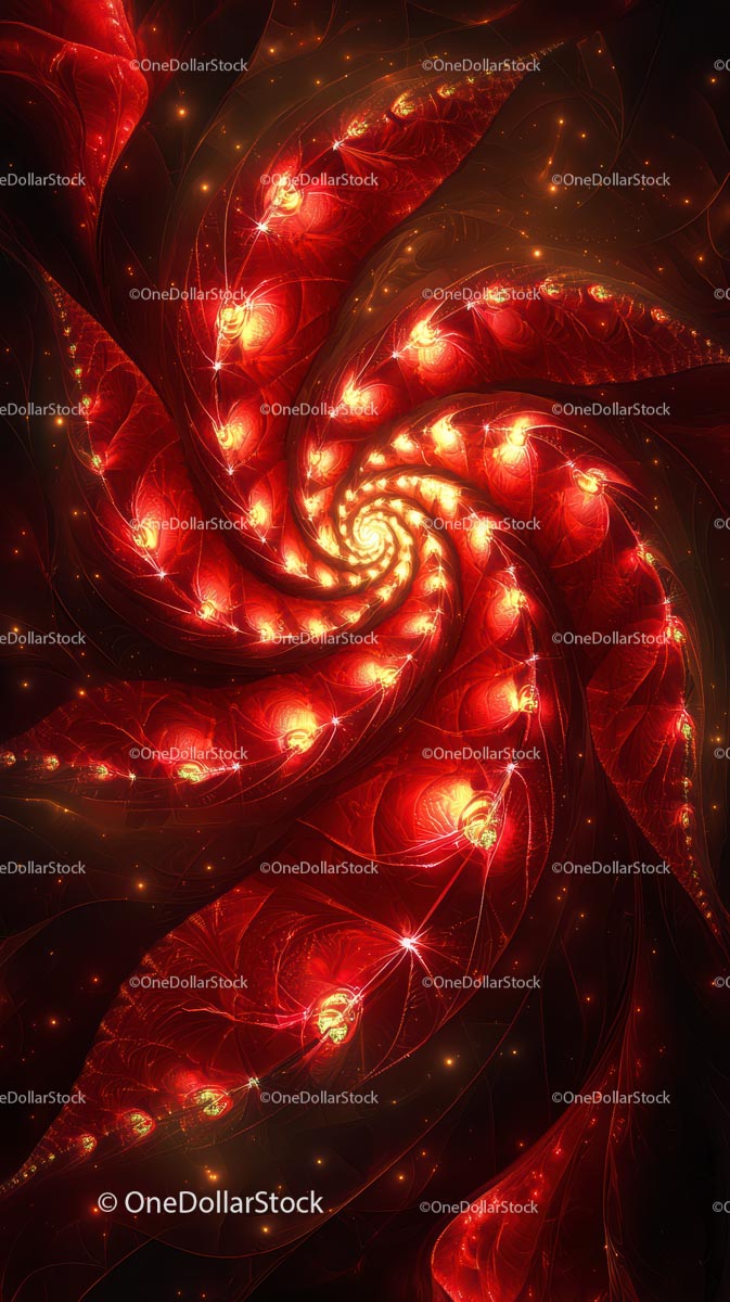 Red Abstract Fractal Spiral with Glowing Light Effects