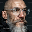 Serious Portrait of a Bald Man with Stylish Glasses