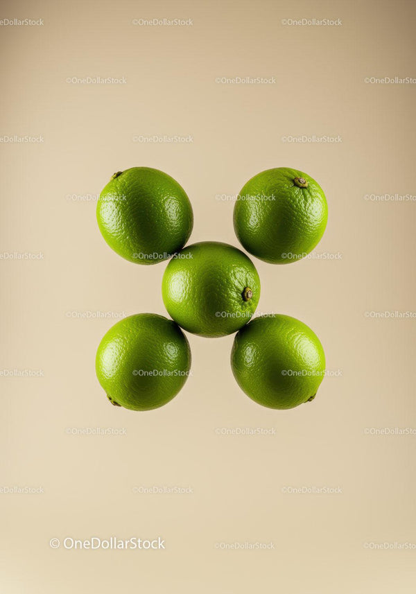 Arrangement of Fresh Green Limes on Neutral Background