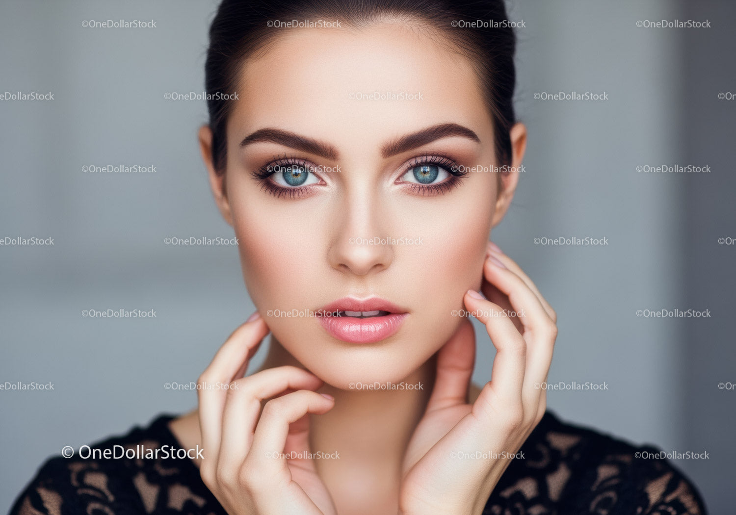 Close-Up of a Woman with Blue Eyes and Perfect Skin in Beauty Portrait