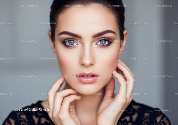 Close-Up of a Woman with Blue Eyes and Perfect Skin in Beauty Portrait