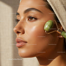 Close-Up of Woman Using Jade Roller for Facial Massage and Skincare