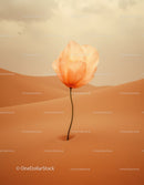 Delicate flower blooming alone in soft desert sands