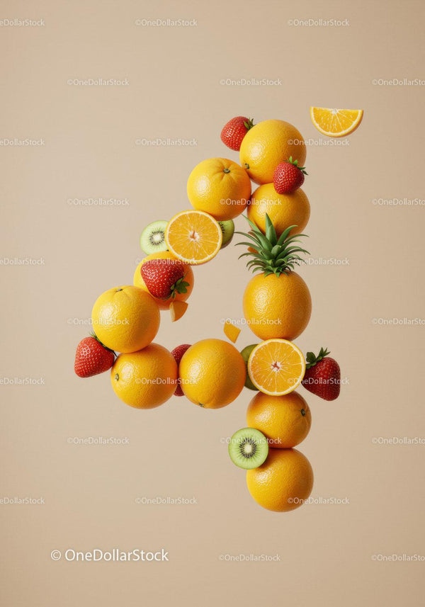 Number Four Composed of Fresh Vibrant Fruits
