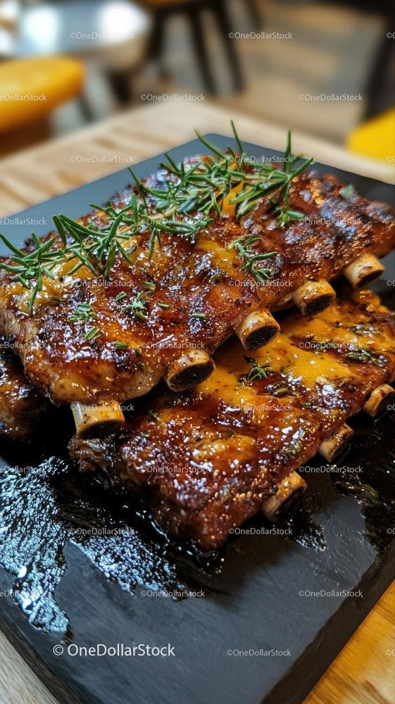 Barbecue Ribs with Rosemary Garnish for Gourmet Dining